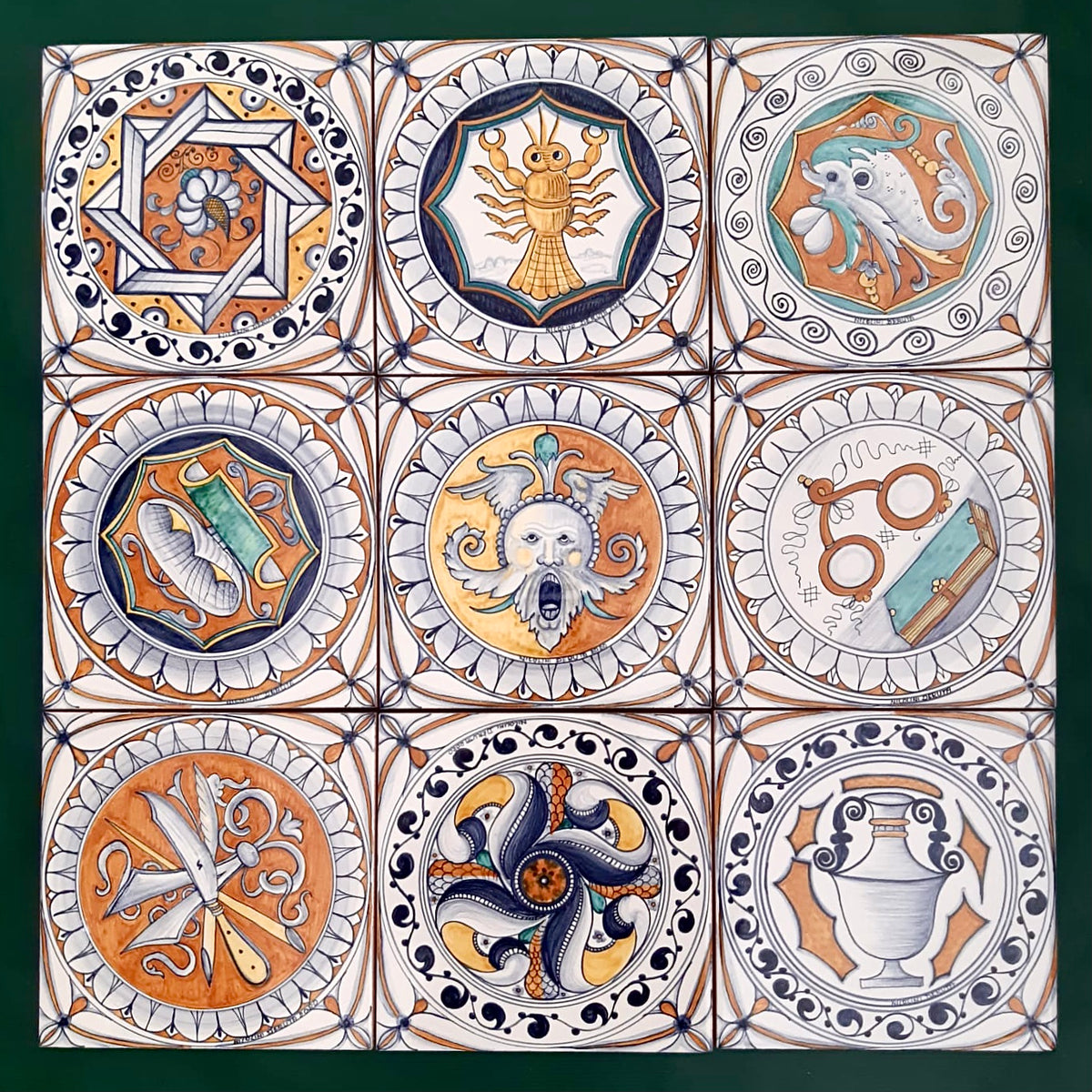 Opulent Handpainted Italian majolica tiles Renaissance style 