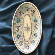 Carica l'immagine nel visualizzatore di Gallery, Oval serving plate 'Little Palms' Blue & Green