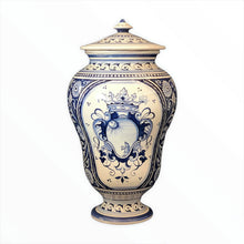 Load image into Gallery viewer, handmade ceramic jar coat of arms blue