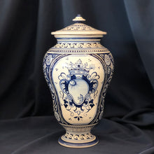 Load image into Gallery viewer, handmade ceramic jar blue coat of arms
