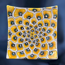 Load image into Gallery viewer, Square Dish 'Yellow Peacock Feathers'