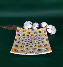 Load image into Gallery viewer, Square Dish 'Yellow Peacock Feathers'