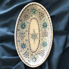 Load image into Gallery viewer, Oval serving plate &#39;Little Palms&#39; Blue &amp; Green
