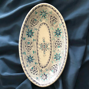 Oval serving plate 'Little Palms' Blue & Green