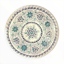 Load image into Gallery viewer, Small Round Serving Plate Little Palms Blue &amp; Green
