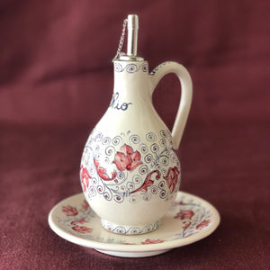 Olive Oil Bottle and Saucer Umbrian Rose