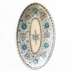 Oval serving plate 'Little Palms' Blue & Green