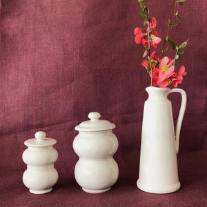 White Set of Two Mini Albarello Jars and Vase