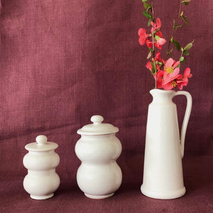 White Set of Two Mini Albarello Jars and Vase