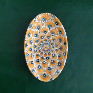 Oval Serving Dish 'Yellow Peacock Feathers'