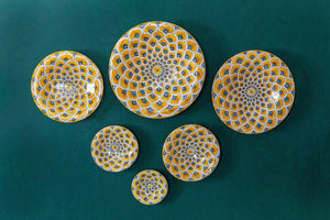 Wall Plates 'Yellow Peacock Feather' Collection of 6