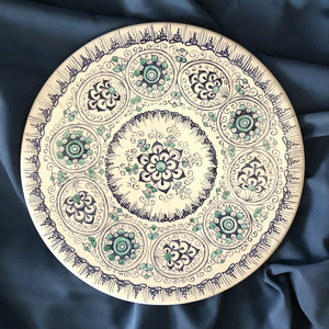 Small Round Serving Plate Little Palms Blue & Green