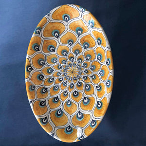 Oval Serving Dish 'Yellow Peacock Feathers'