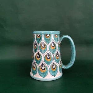 Mug 'Green Peacock Feather' Set of 6