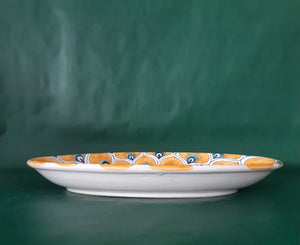 Oval Serving Dish 'Yellow Peacock Feathers'
