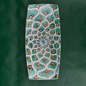 Rectangular serving plate Green Peacock Feathers Small