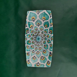 Rectangular serving plate Green Peacock Feathers Small