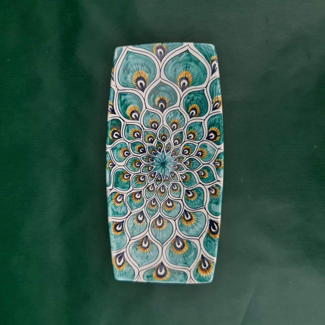 Rectangular serving plate Green Peacock Feathers Small