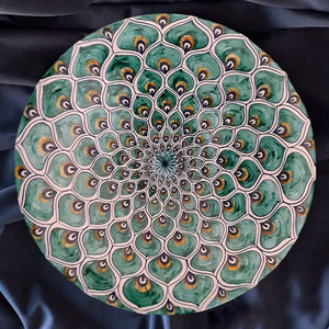 Decorative Wall Plate 'Green Peacock Feathers' Large
