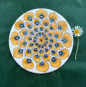 Large Serving Plate  'Yellow Peacock Feathers'