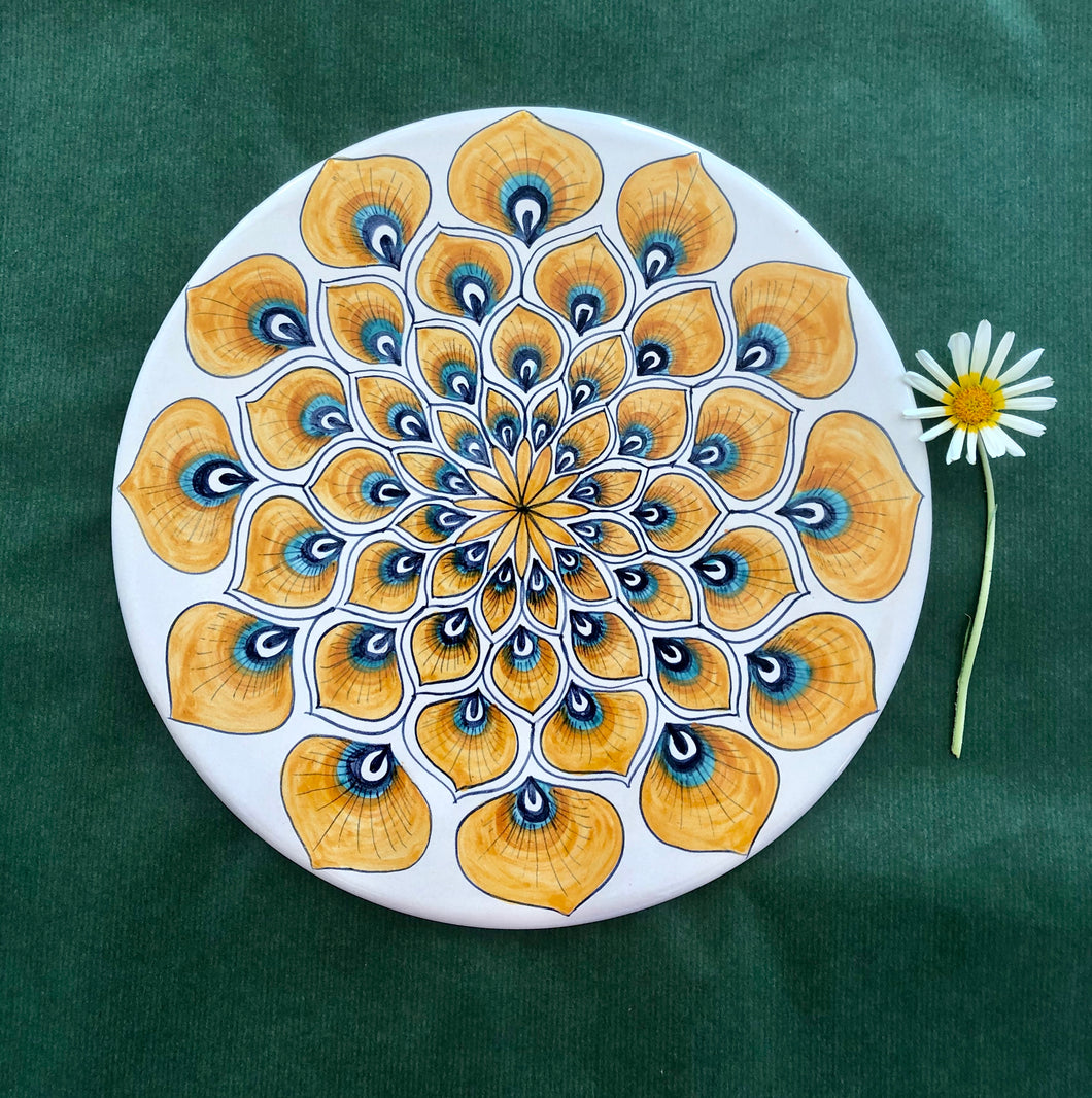 Large Serving Plate  'Yellow Peacock Feathers'